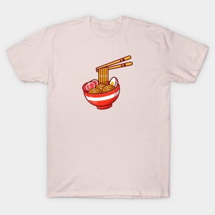 Ramen Noodle Egg And Meat With Chopstick Cartoon T-Shirt